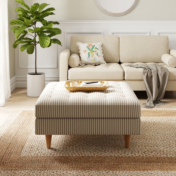 Zoe Pinstripe Fabric Square Storage Footstool
