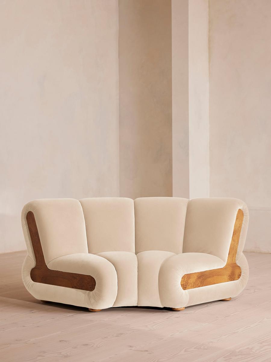 Noelle Modular Curved Armchair, Velvet Porcelain