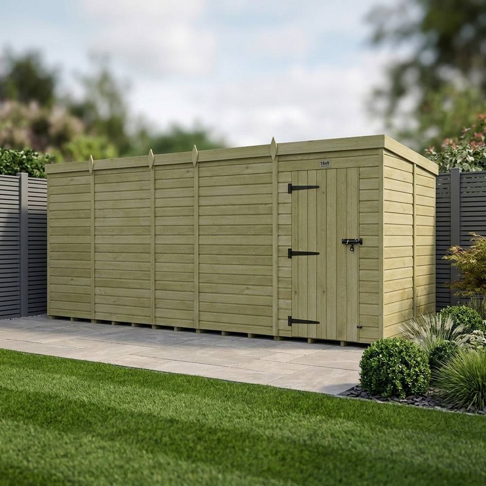 Buttercup Farm 19ft x 9ft Pent Garden Shed Single Door No Windows - Timber in Brown 2