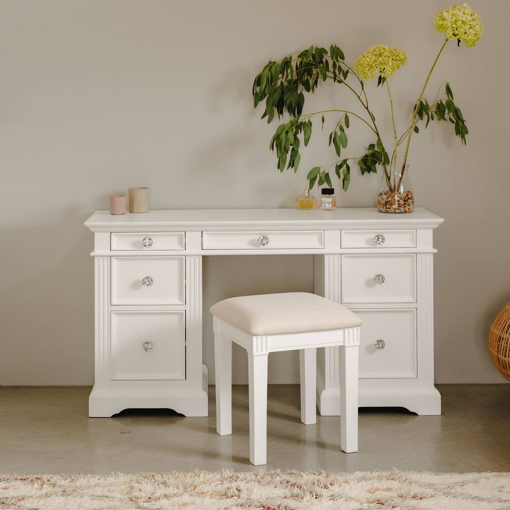Statement Furniture Gainsborough Dressing Table with 7 Drawers & Crystal Handles in White
