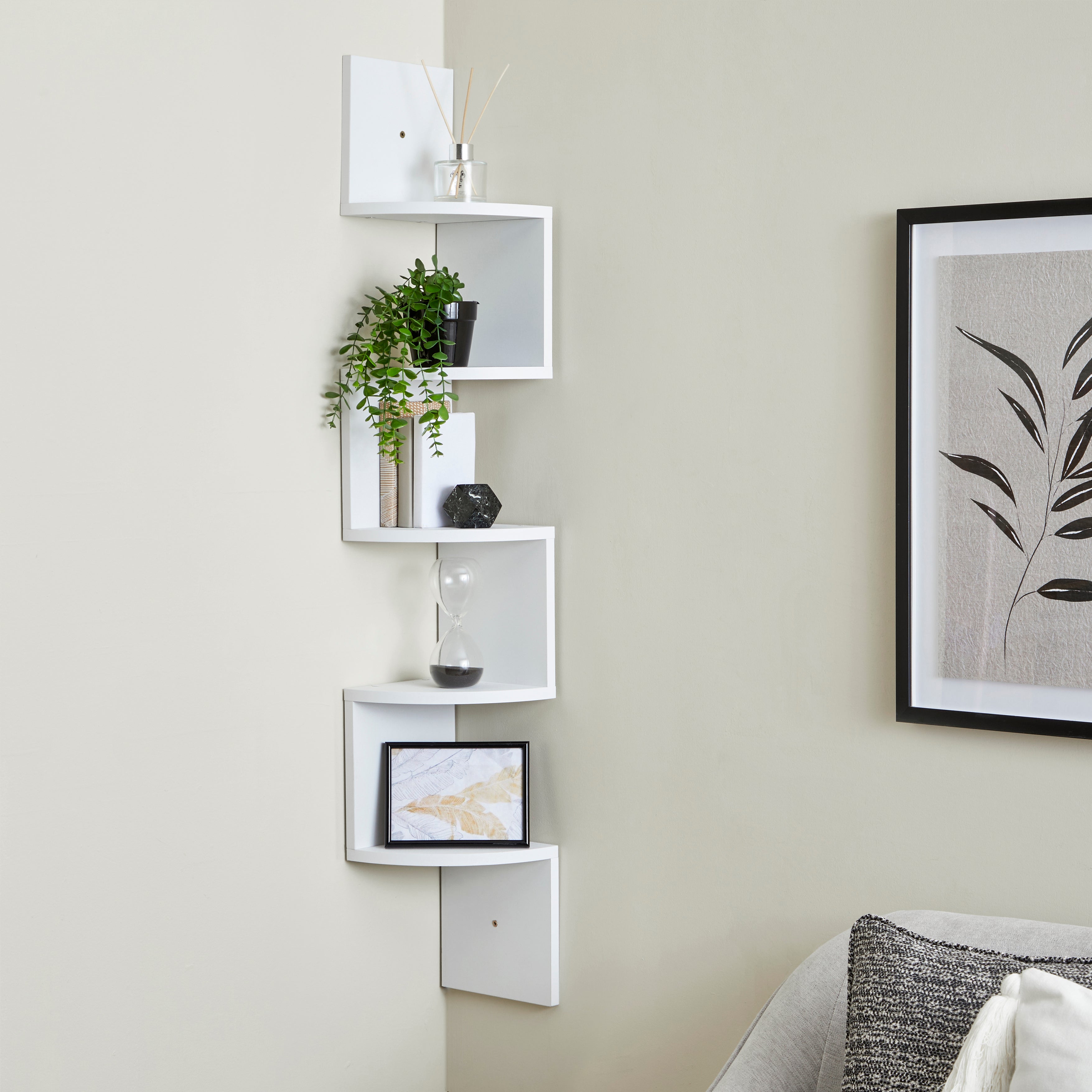 Corner Wall Mounted Shelving Unit White