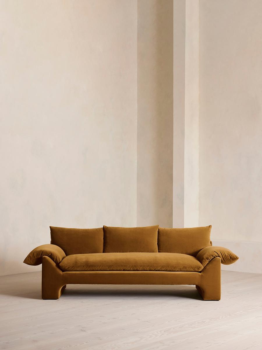 Wyatt Three Seater Sofa, Velvet, Mustard