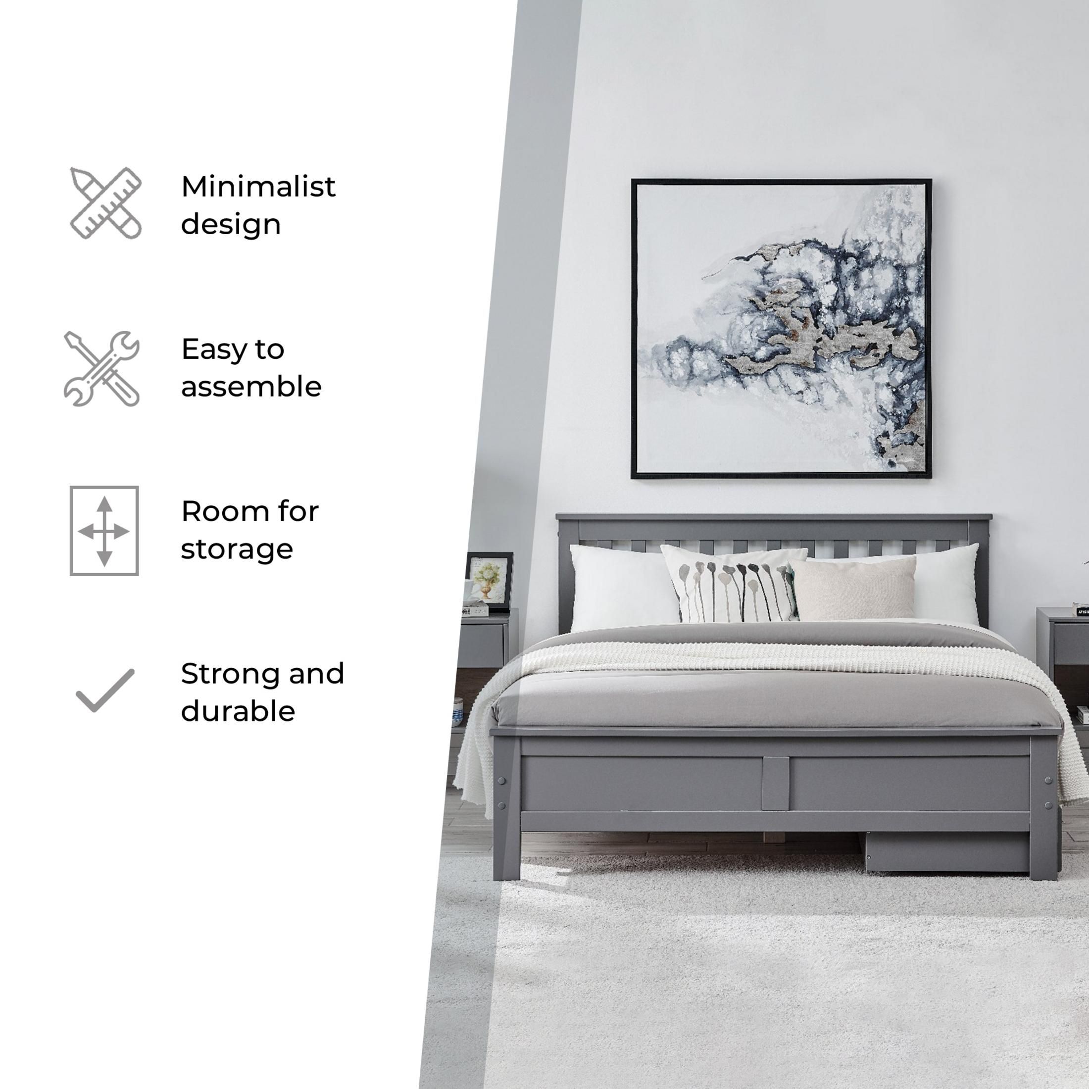 FurnitureboxUK Azure Grey Wooden Solid Pine Quality Double Bed Frame (Double Bed Frame Only) Modern Simple Design 5
