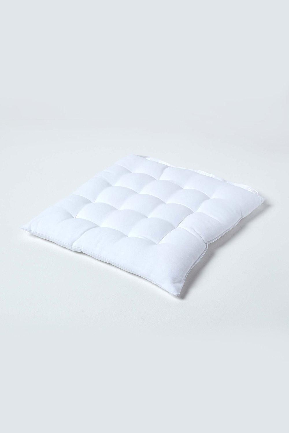 Homescapes Seat Pad Luxury 100% Cotton Indoor Outdoor Garden Cushion, Button Tie, 40cm in White