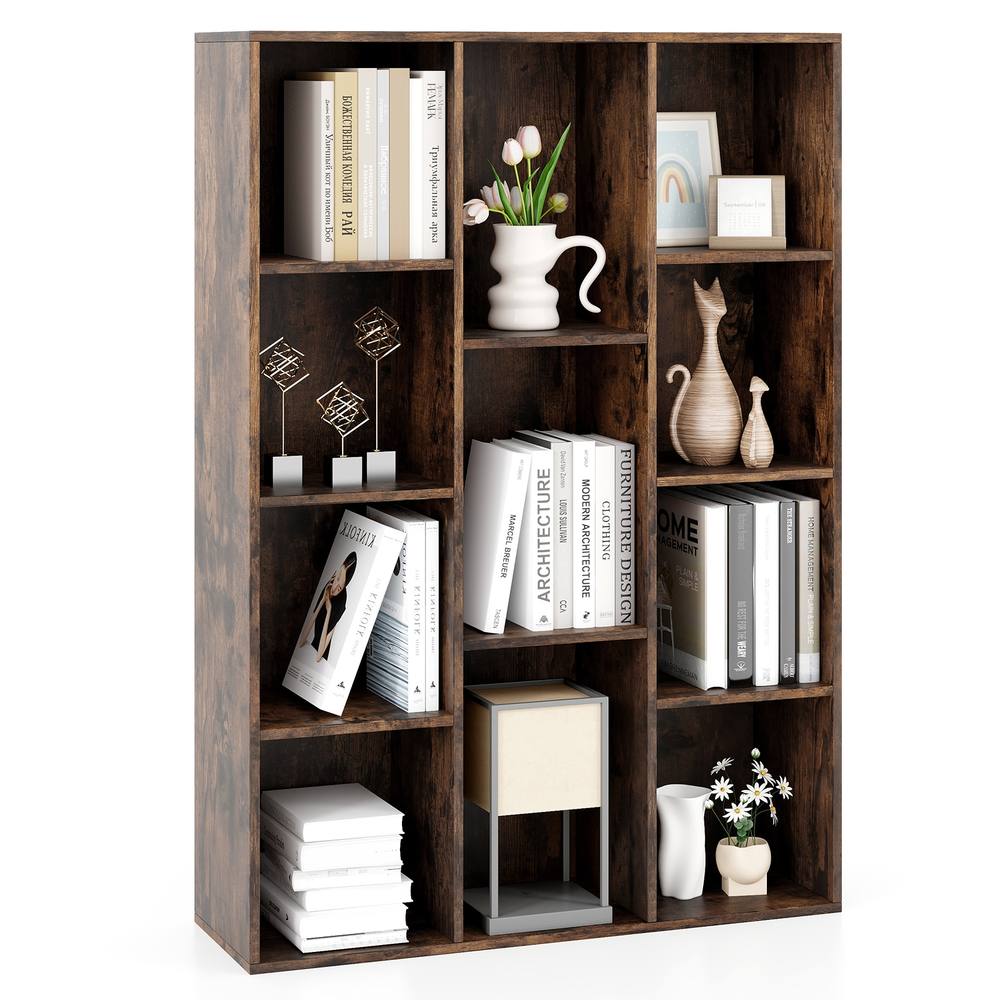 Costway 11 Cubes Bookcase Modern Geometric Bookshelf Book Storage Organizer in Brown
