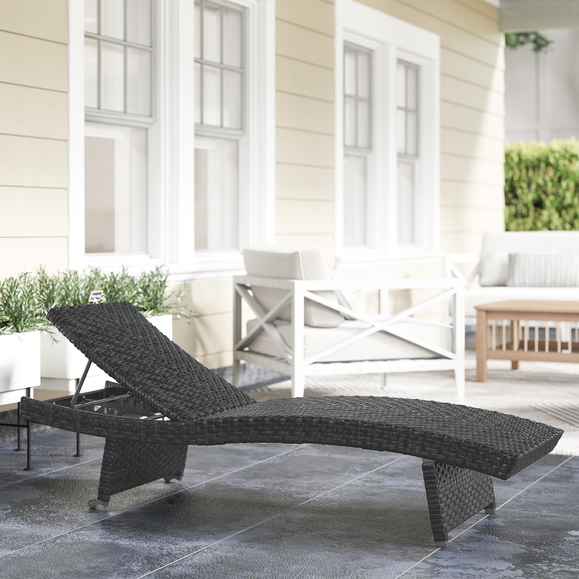 OUTSUNNY PE Rattan Sun Lounger with 4-Level Adjustable Backrest, Black