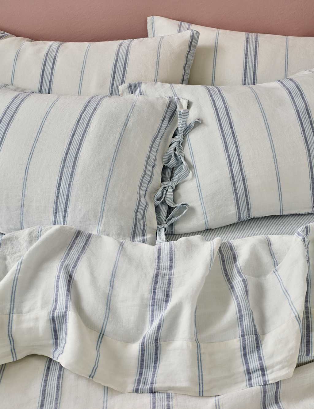 Piglet In Bed 2 Pack Pure Linen Farmhouse Pillowcases Blue Mix
