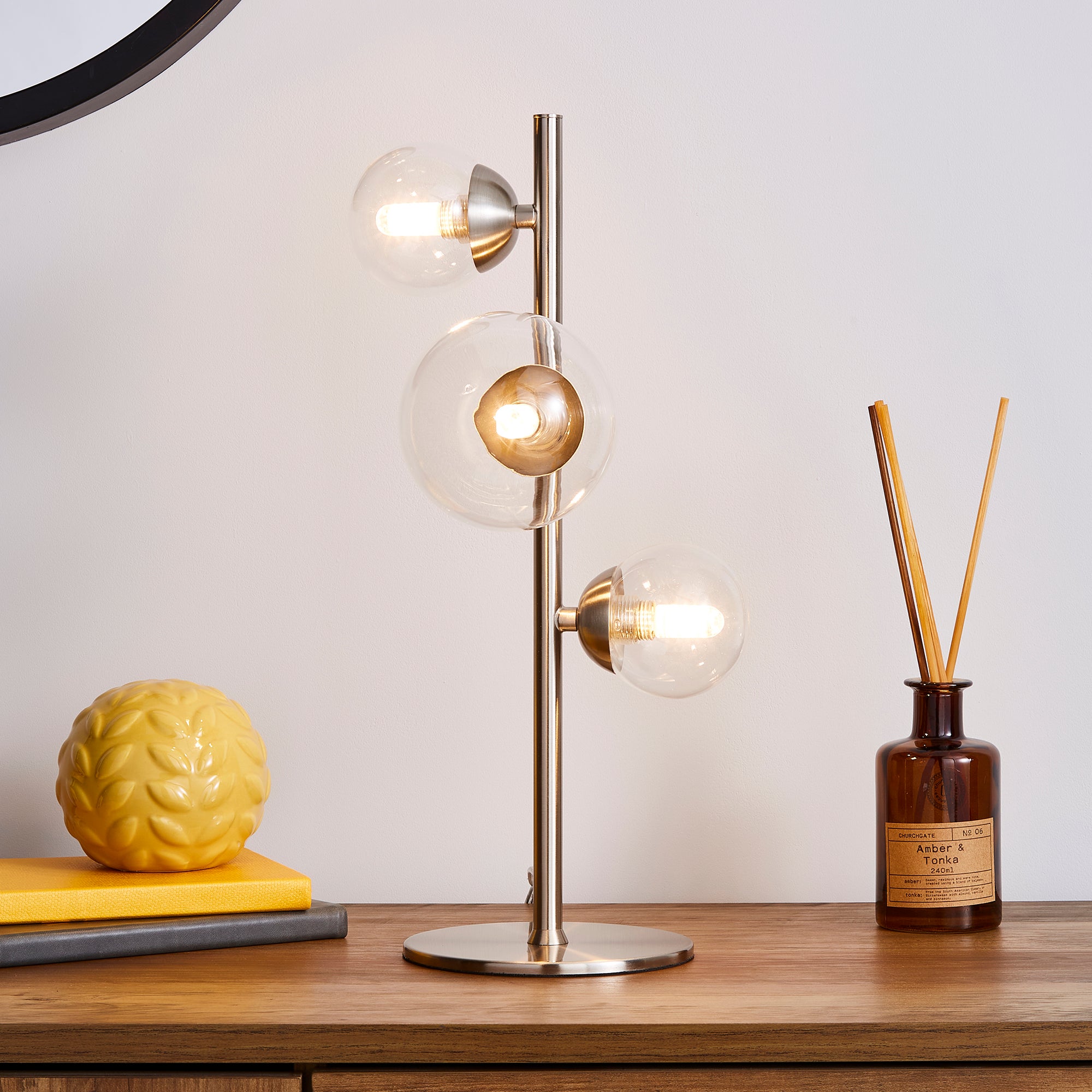 Tarsia Glass Table Lamp Satin Nickel Silver