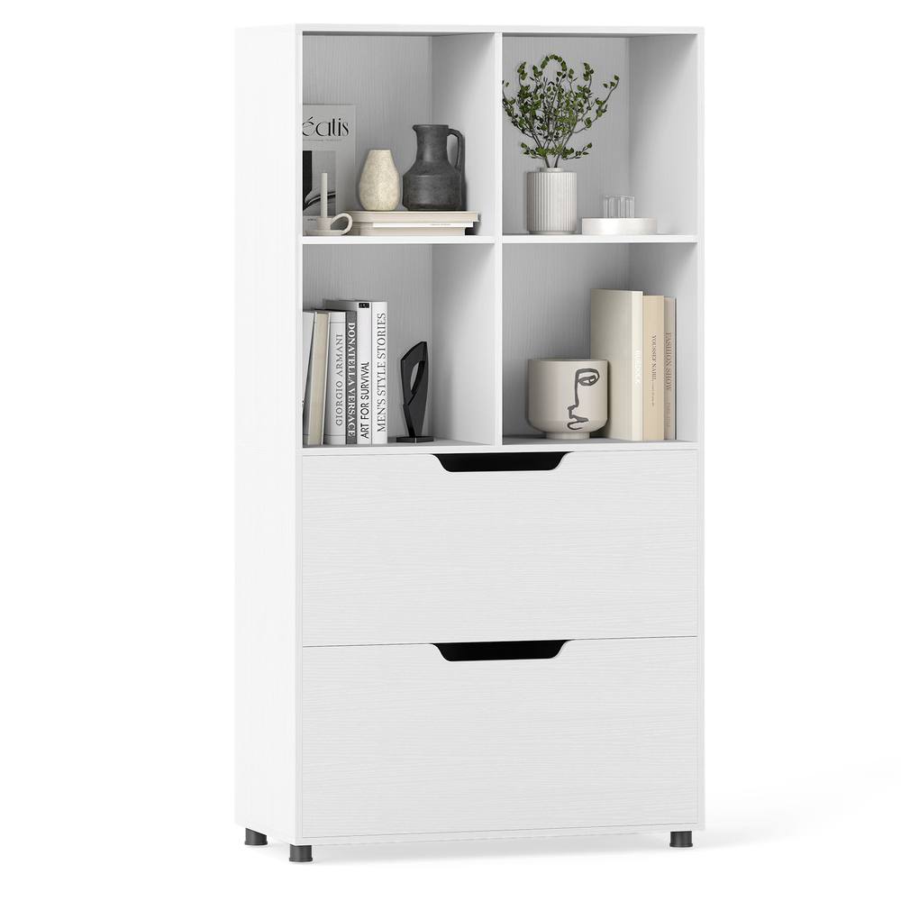 Costway Wooden Bookshelf w/2 Drawers Modern 130CM Tall Storage Organizer in White