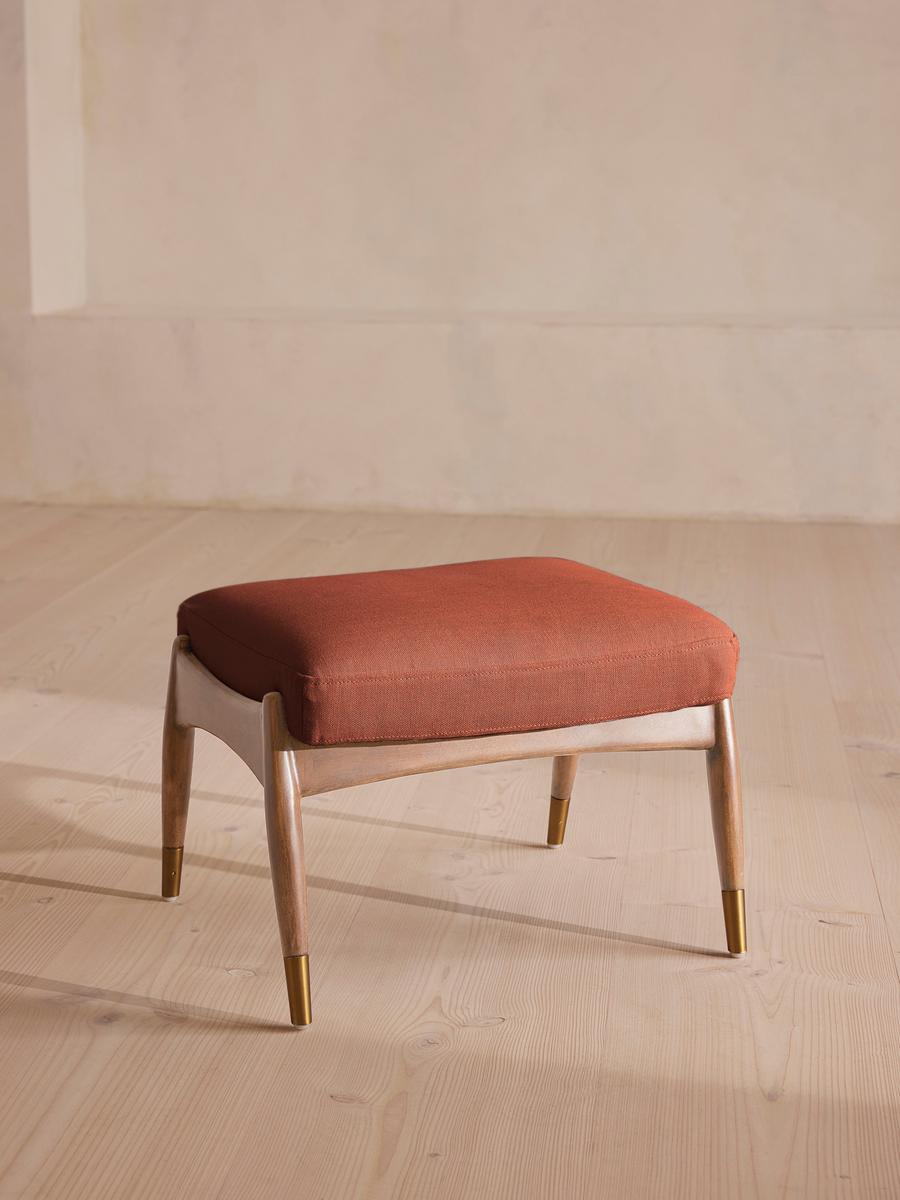 Theodore Oak Footstool, Linen, Sienna