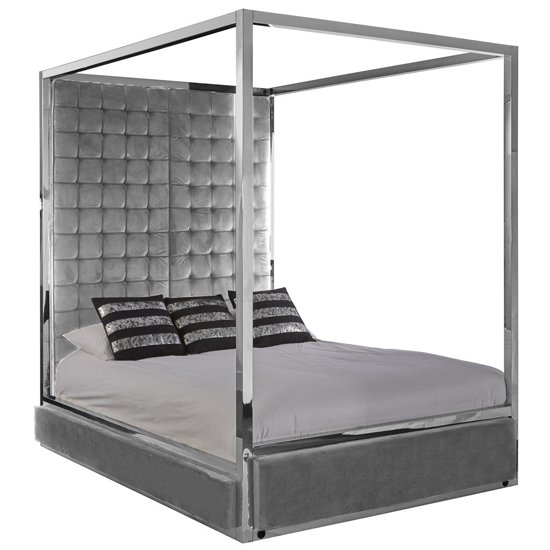 Markeb Fabric King Size Bed In Grey Velvet
