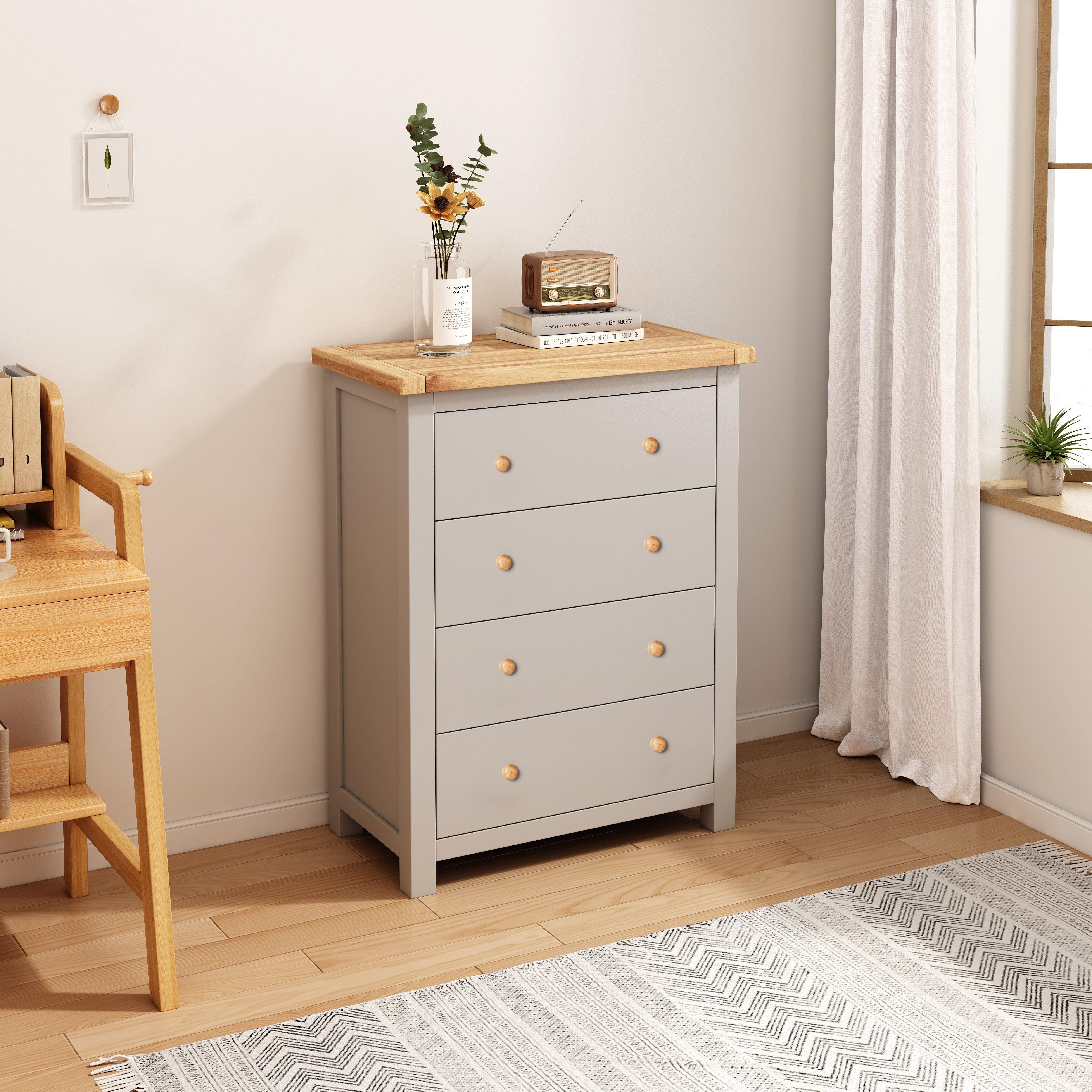 Cabinet Bits Argenta 4 Drawer Chest of Drawers Wood Knob in Light Grey