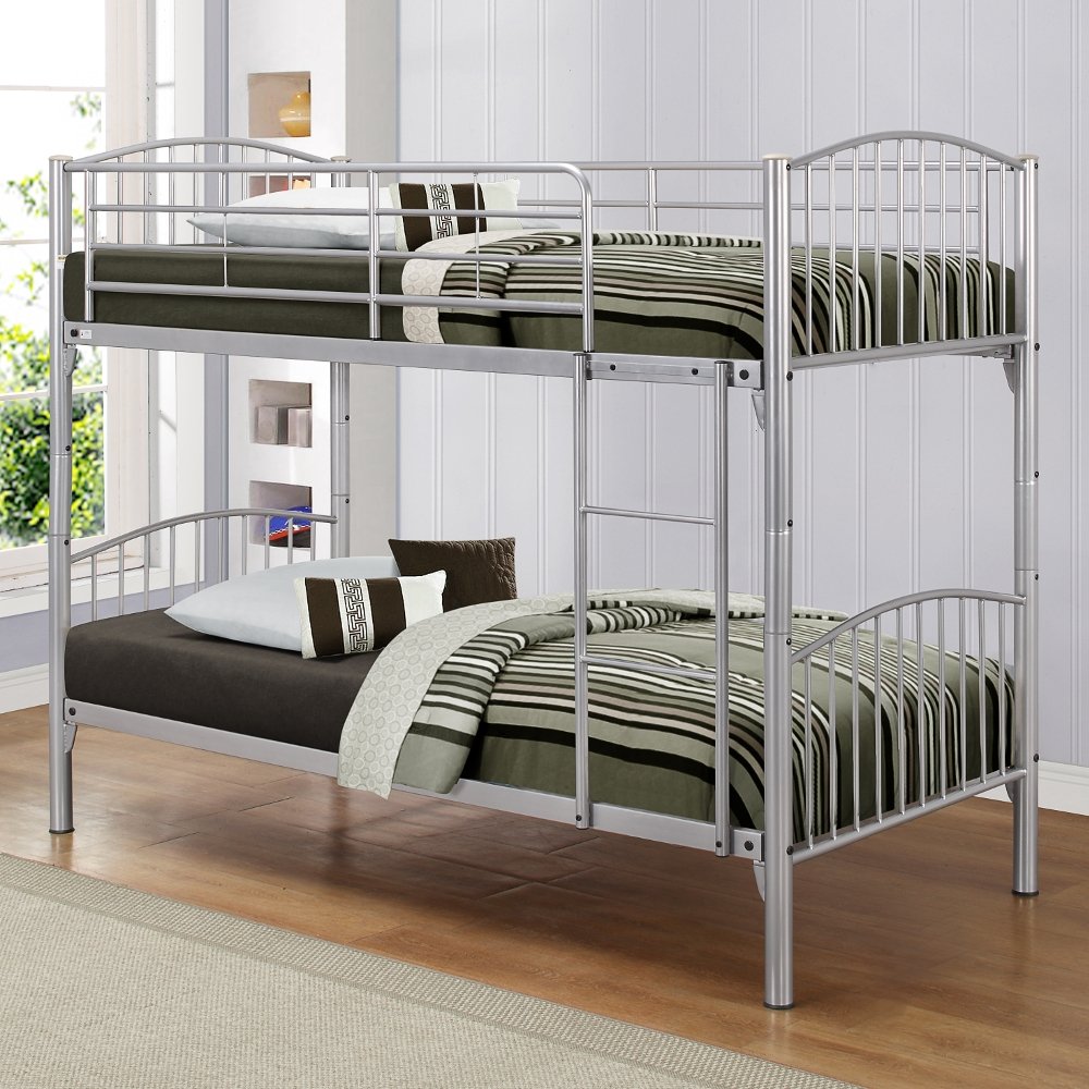 Corfu Silver Finish Metal Bunk Bed Frame - 3ft Single