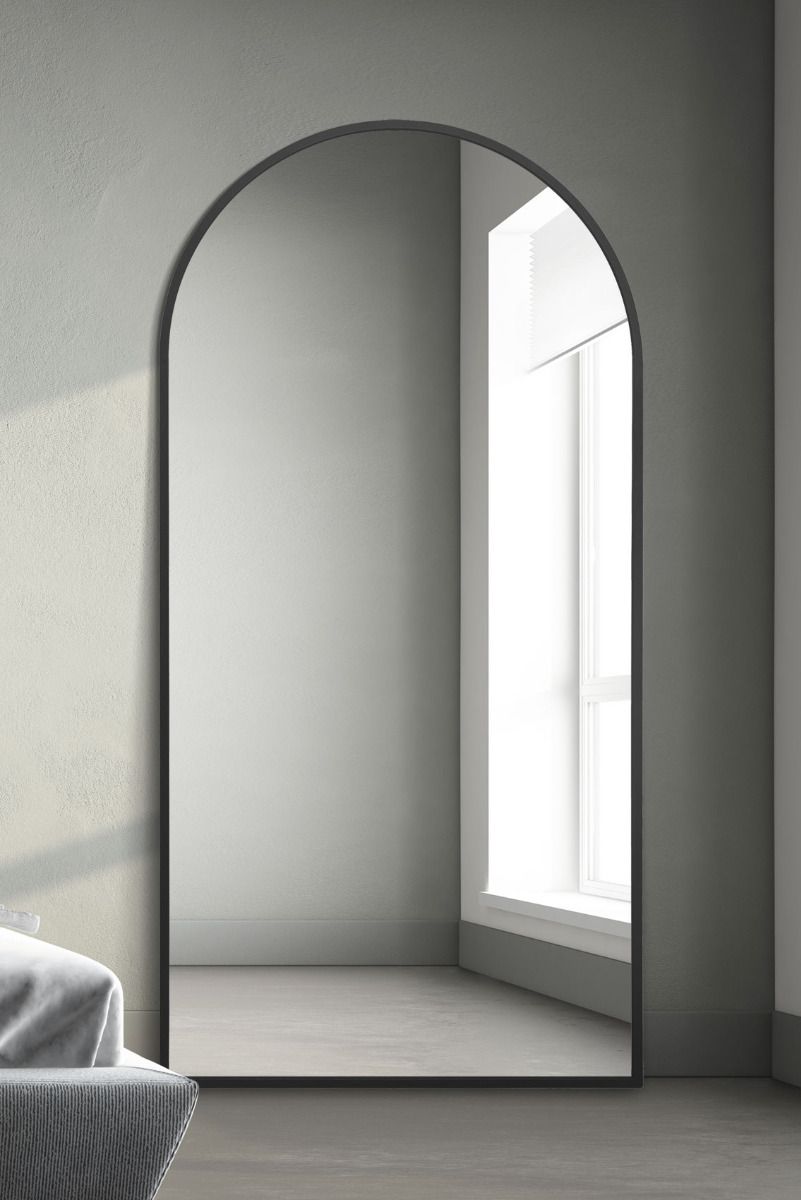 MirrorOutlet Black Framed Arched Leaner/Wall Mirror 79" X 39" (200CM X 100CM)