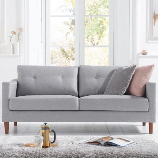 Celaya Linen Fabric Upholstered 3 Seater Sofa In Grey