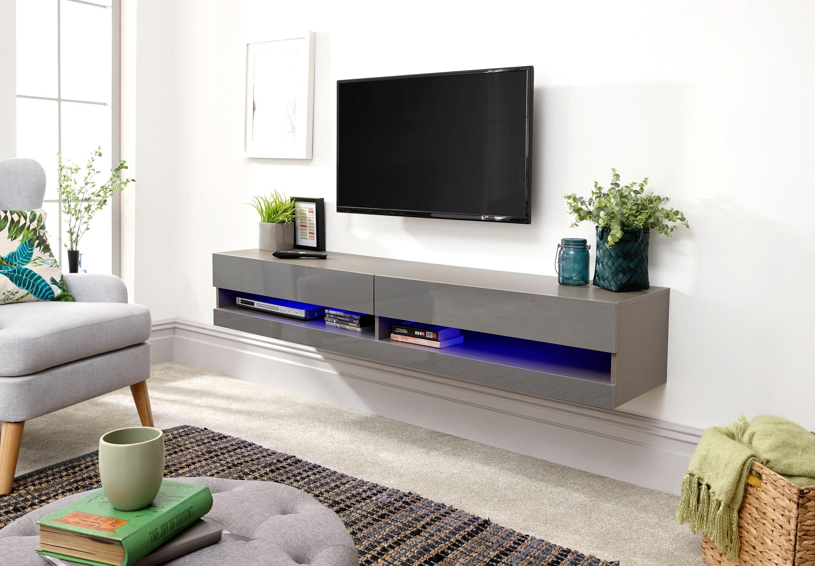 GFW Galicia 150cm Wall TV Unit with LED in Grey