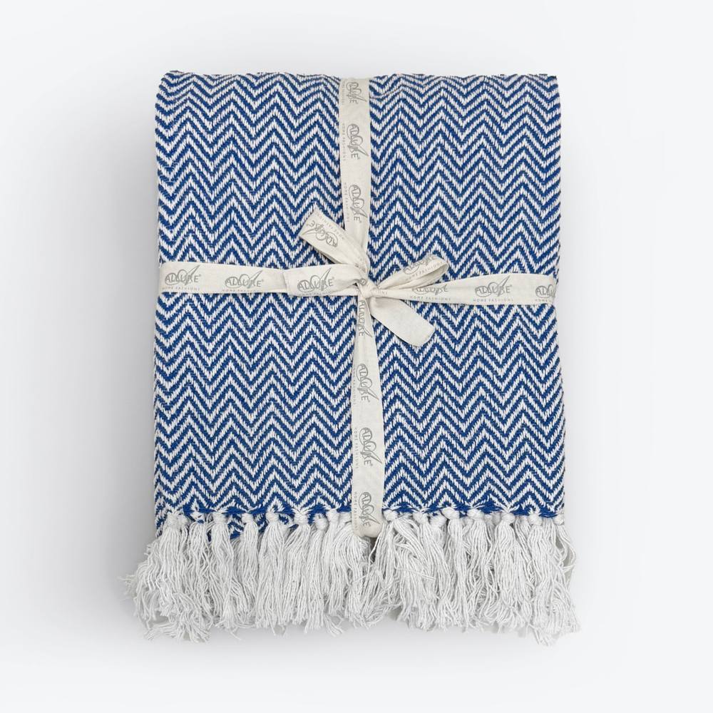 Allure Bath Fashions Chevron Herringbone Sofa Throw Blanket - 100% Cotton in Blue