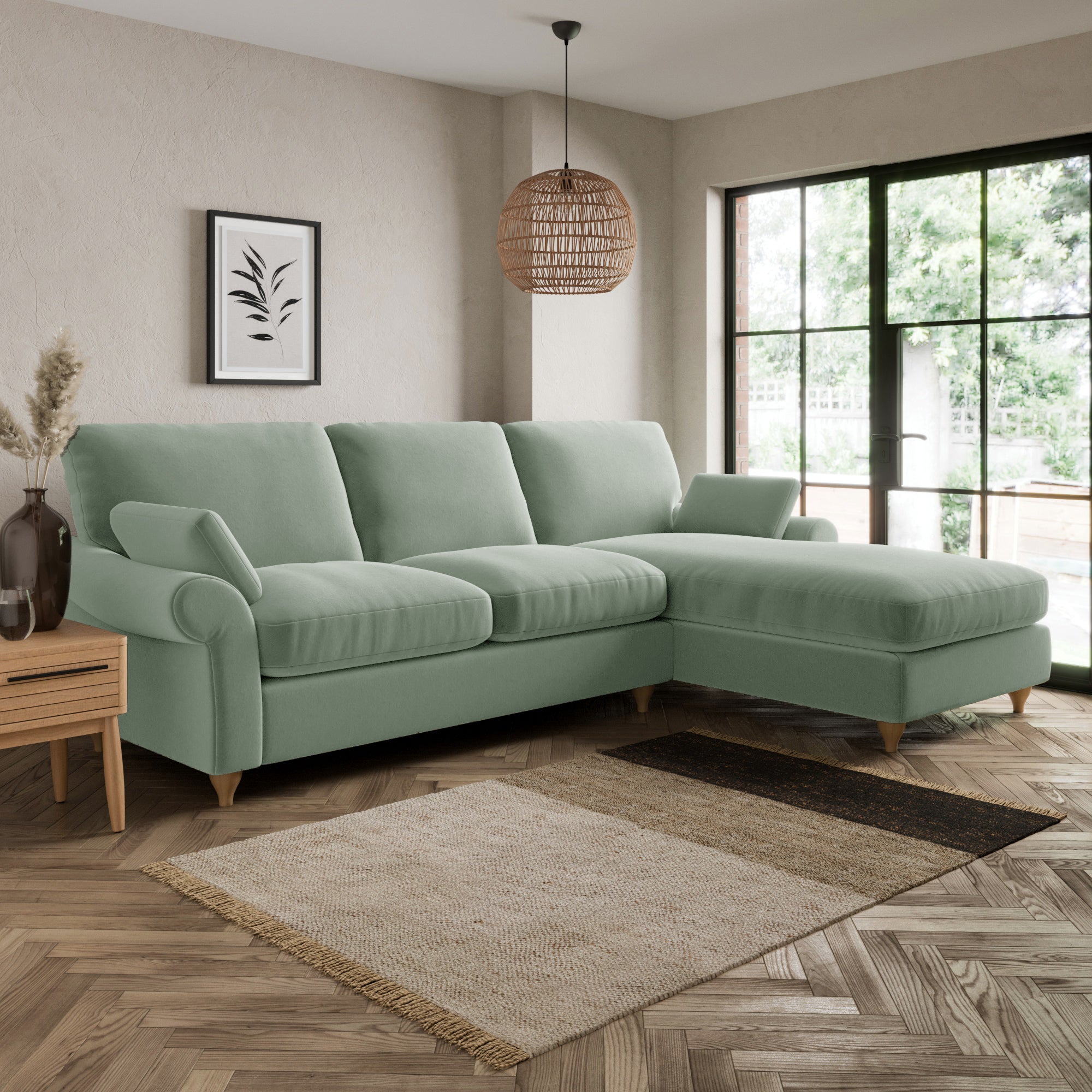 Salisbury Luxury Velvet Right Hand Corner Sofa Light Green