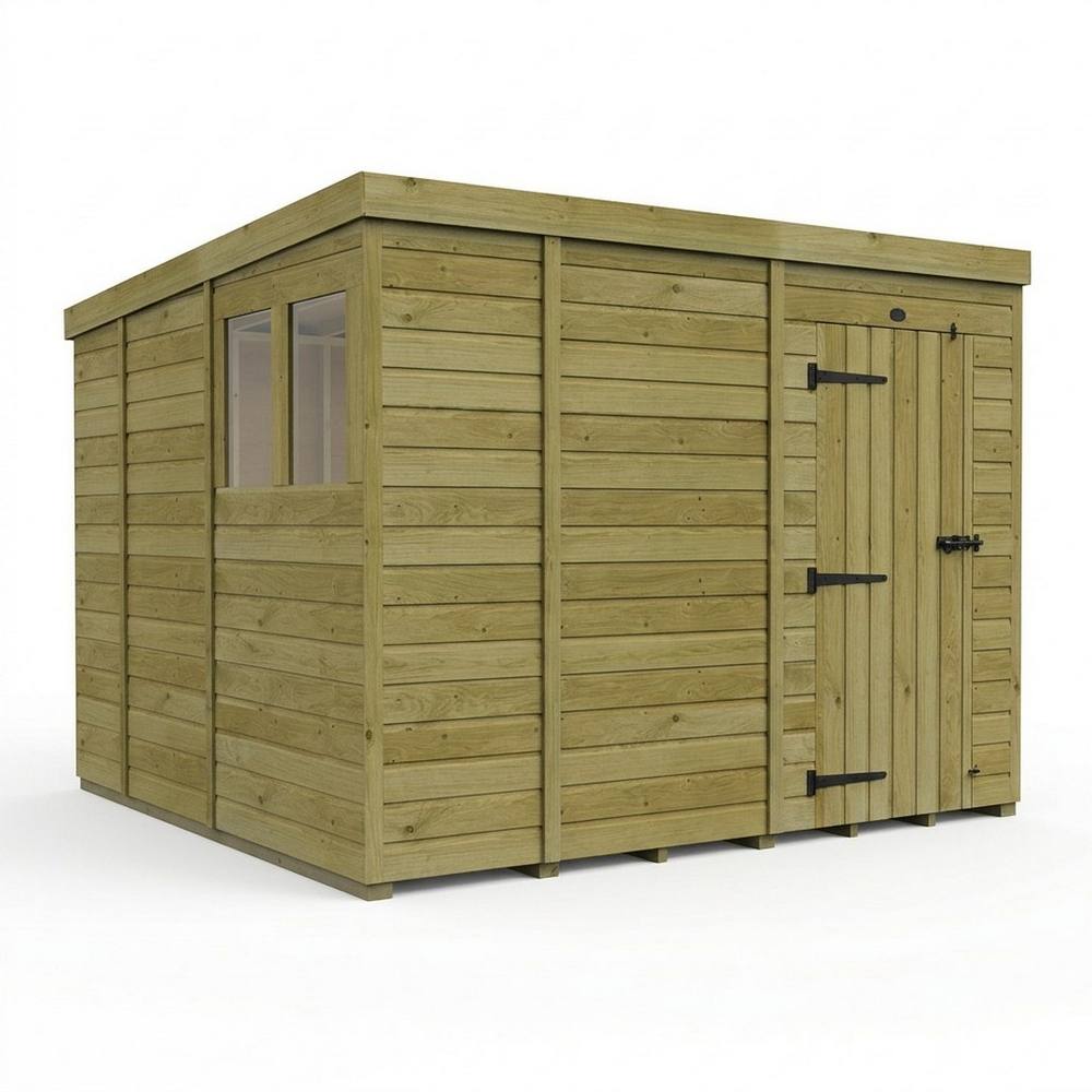 Buttercup Farm 9ft x 9ft Pent Garden Shed Single Door With Windows - Timber in Brown