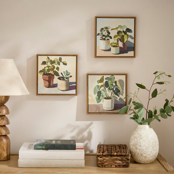 Set Of 3 Abstract Neutral Botanical Framed Canvases
