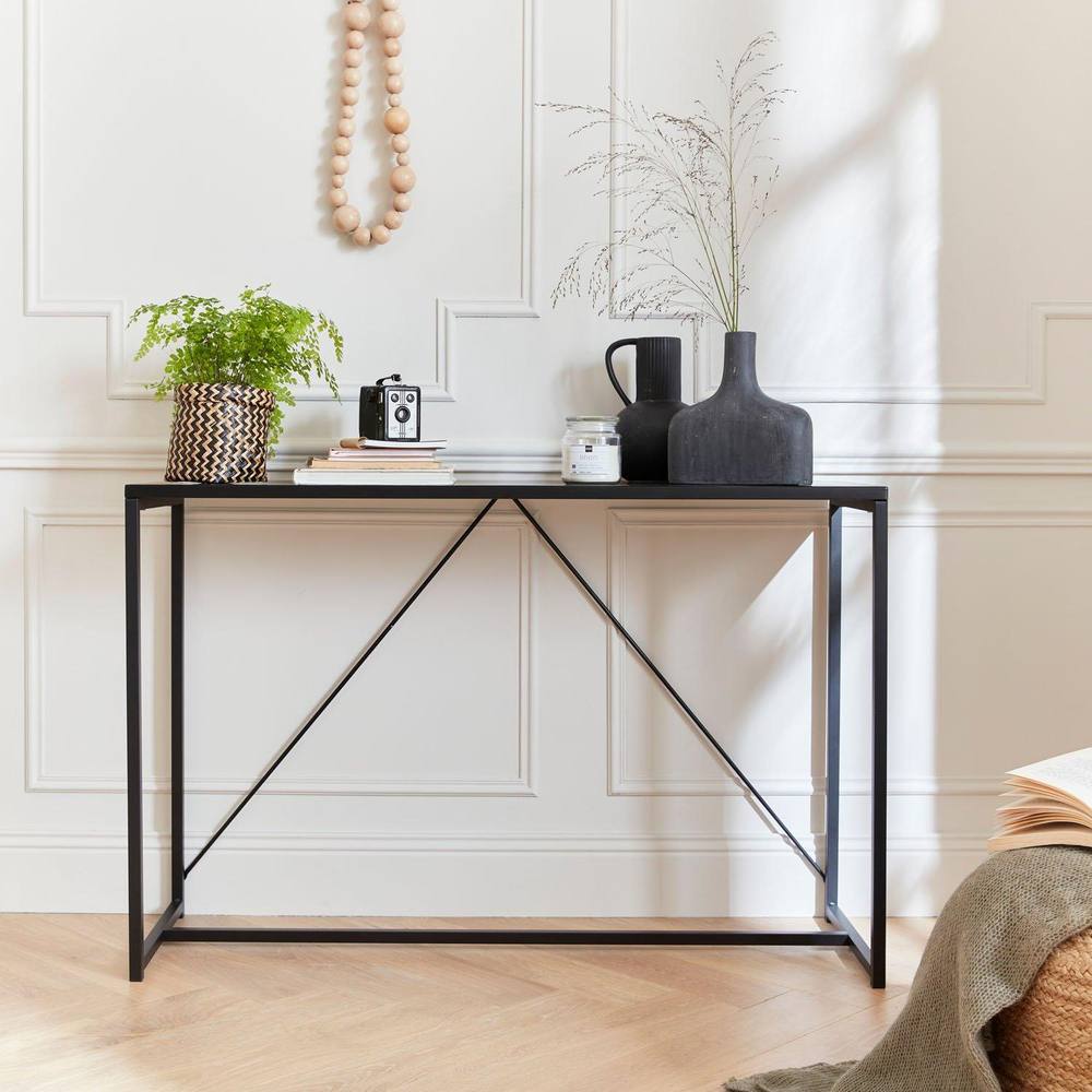 sweeek 120cm Metal Console With Reinforcement Bar in Black