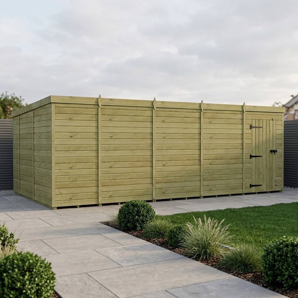 Buttercup Farm 19ft x 10ft Pent Garden Shed Single Door No Windows - Timber in Brown 2