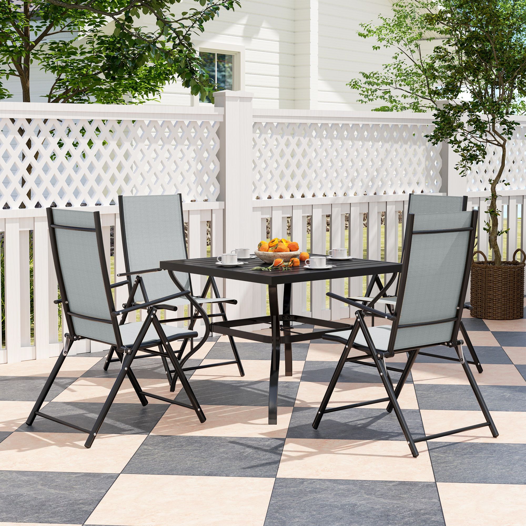 OUTSUNNY 5 PCs Garden Dining Set, Folding Chairs & Metal Top Table, Grey