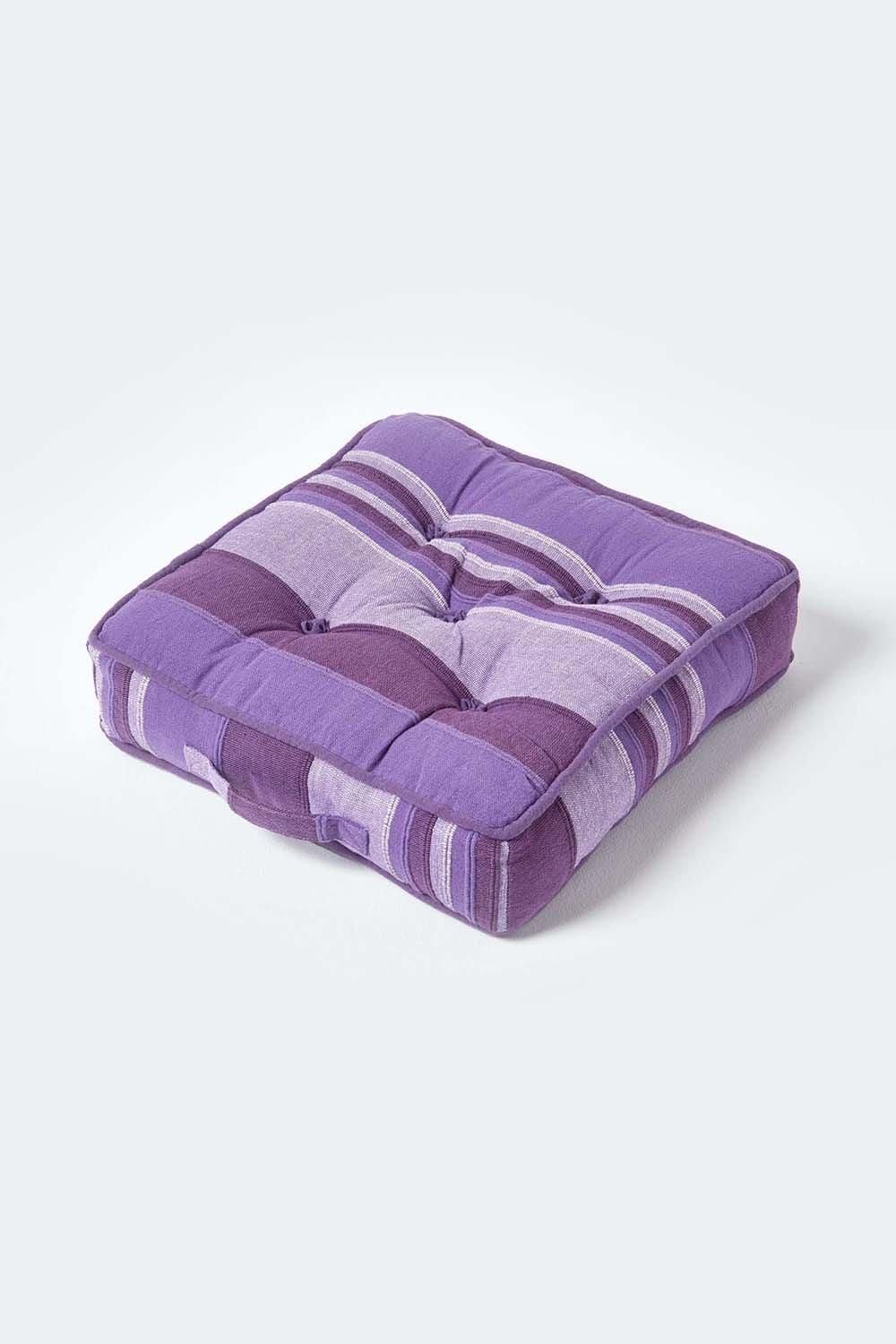 Homescapes Morocco Striped Cotton Floor Cushion in Mauve