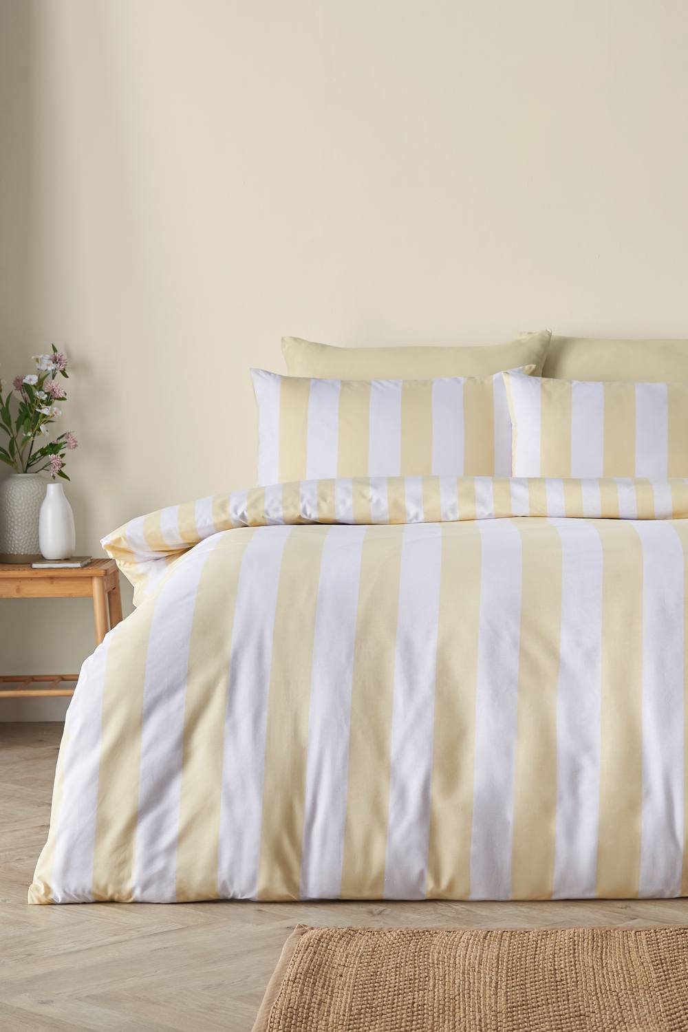 Catherine Lansfield 'Cove Stripe' Reversible Duvet Cover Set in Yellow