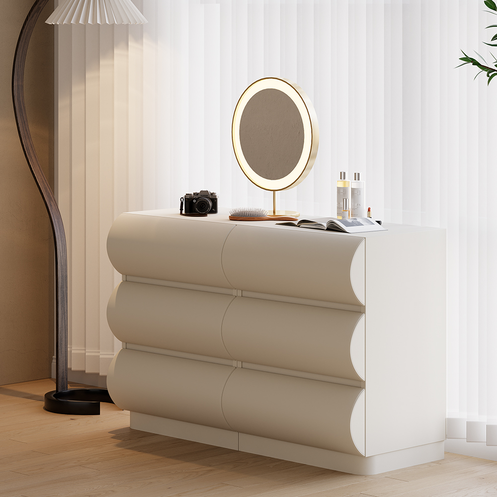 Leather Humply Modern White 6 Drawer Dresser Chest with Storage Cabinet
