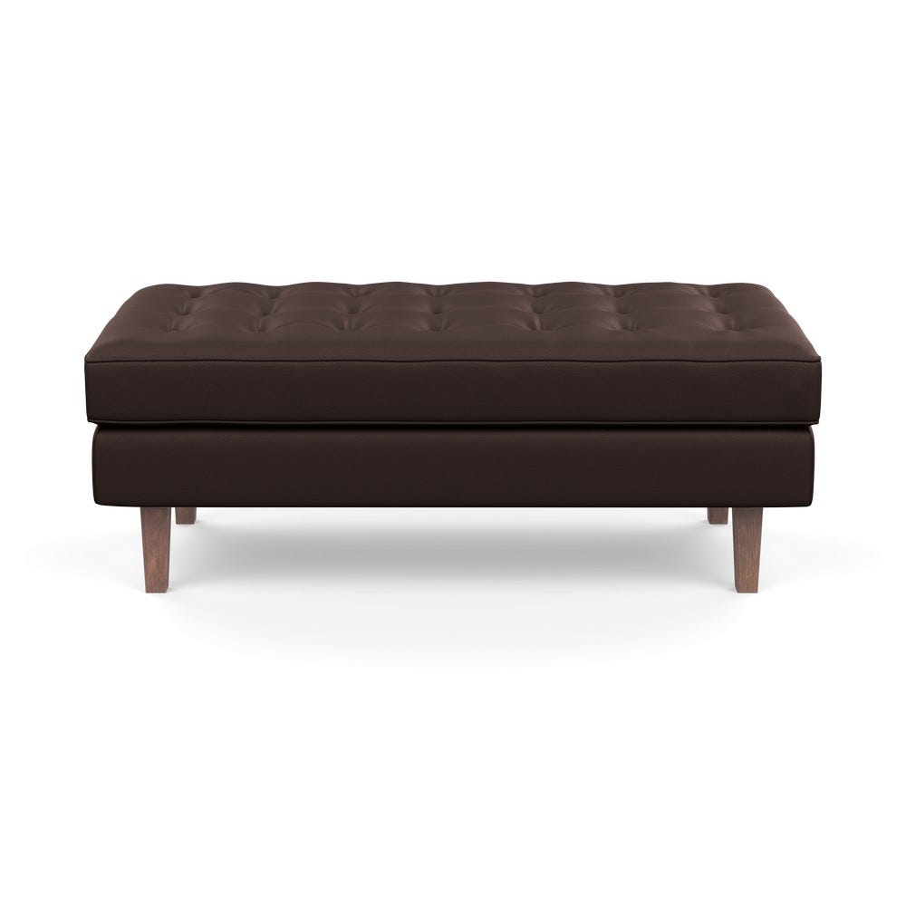 Heal's Hepburn Ottoman Leather Grain Chocolate 068 Walnut Feet 3