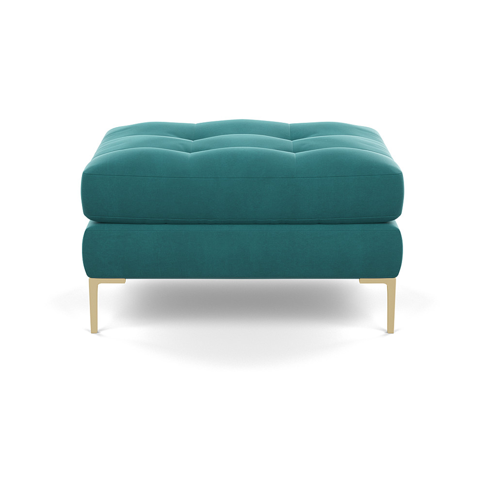 Heal's Eton Footstool Smart Velvet Turquoise Brass