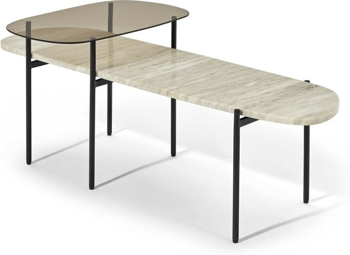 Tiziana Nesting Coffee Table, Caramel Marble & Amber Glass
