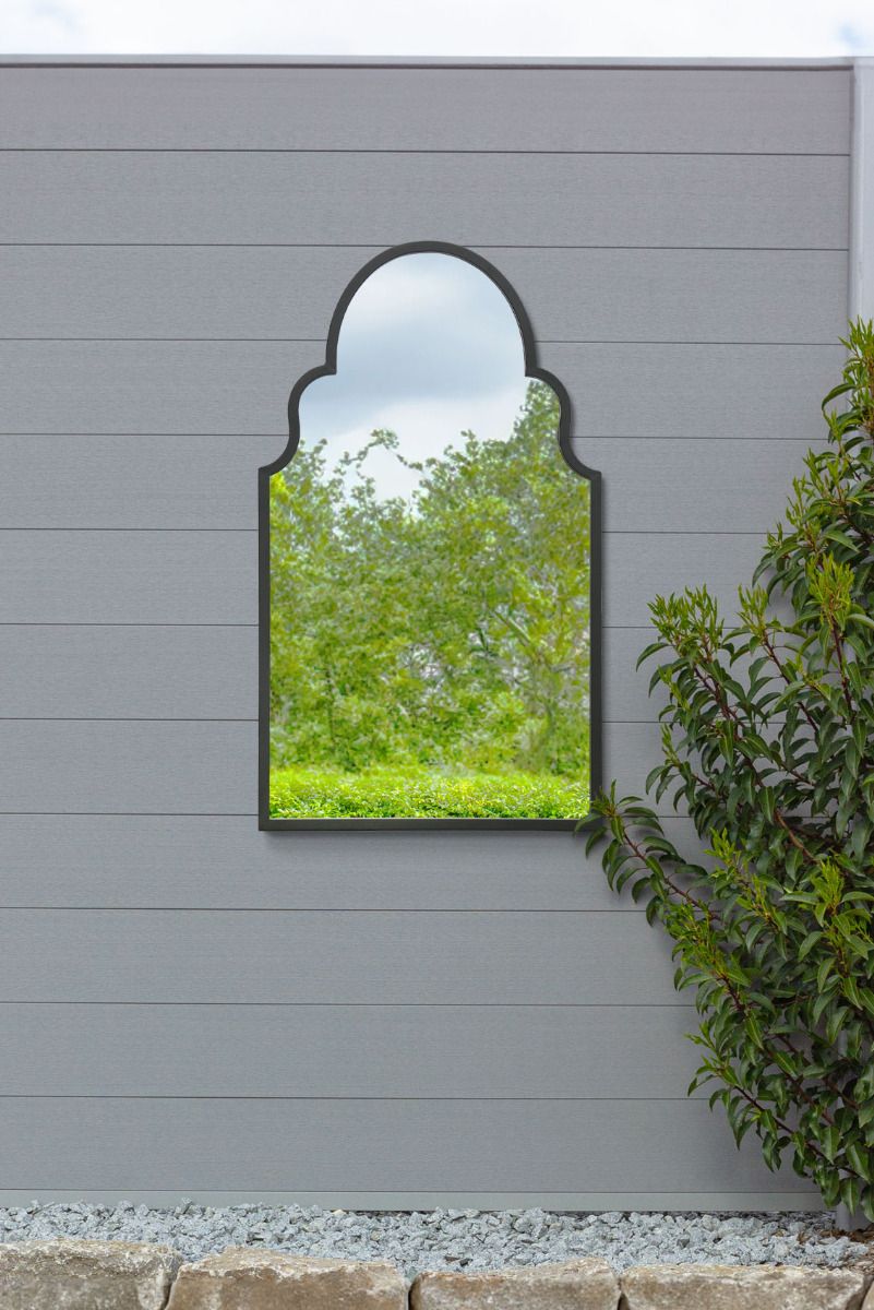MirrorOutlet Black Metal Framed Arched Garden Wall Mirror 41"x 24" (104CM X 61CM)
