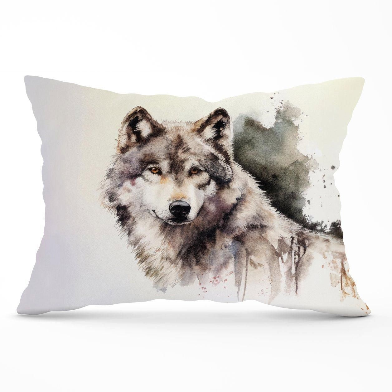 Warren Reed - Designer Loyal Wolf Watercolour Cushions in Brown