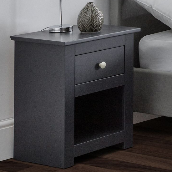 Radley Wooden Bedside Cabinet In Anthracite With 1 Drawer