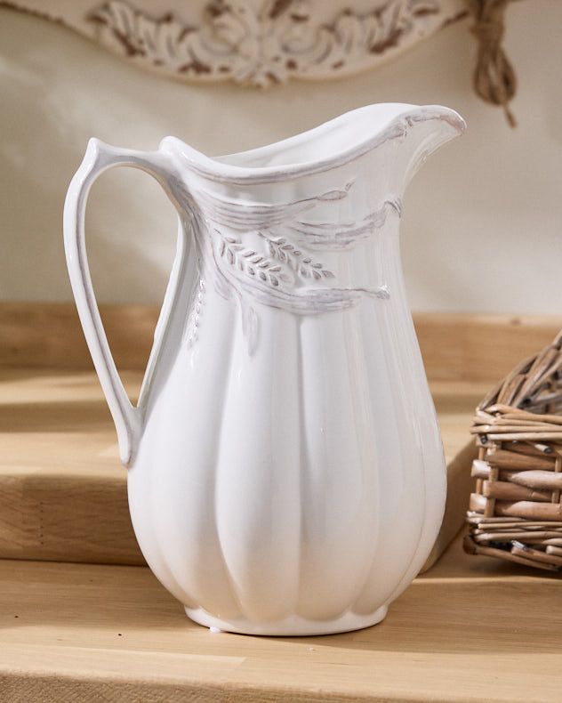 Dibor Traditional White Ceramic Table Decor Flower Jug Pitcher