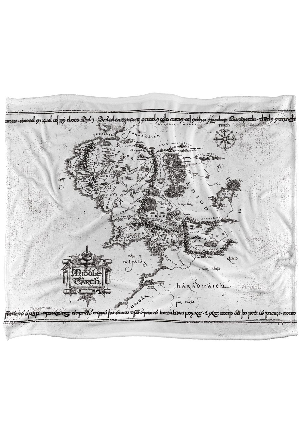 Lord of the Rings The Blanket, 152x127 cm White Middle Earth Map Silky Touch Super Soft Throw Blanket