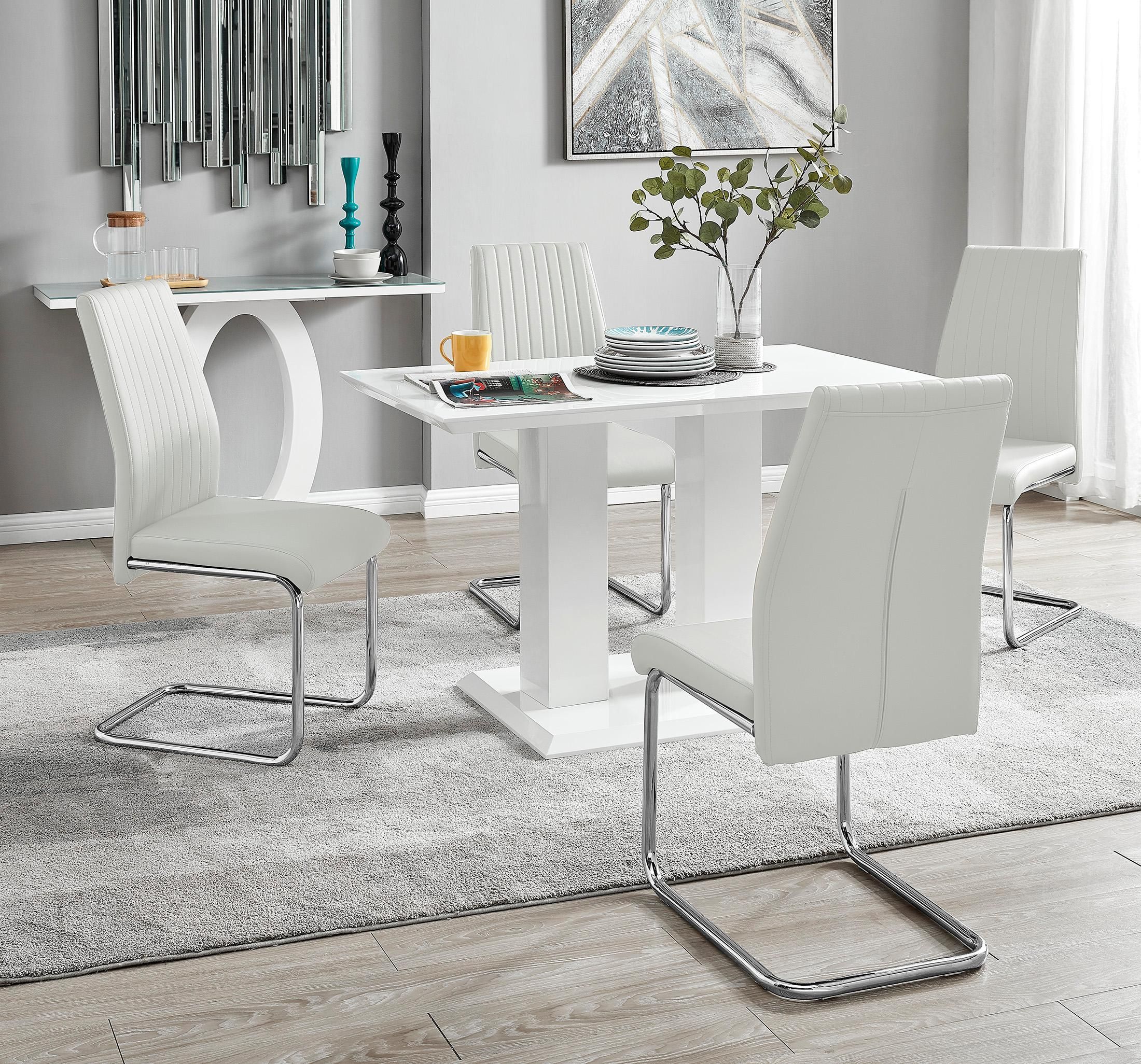 FurnitureboxUK Imperia 4 Seater Modern White High Gloss Rectangular Dining Table & 4 Lorenzo Faux Leather Chairs