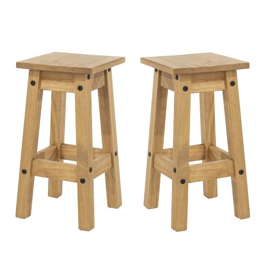 Corina Wooden Kitchen Stools In Antique Wax In A Pair