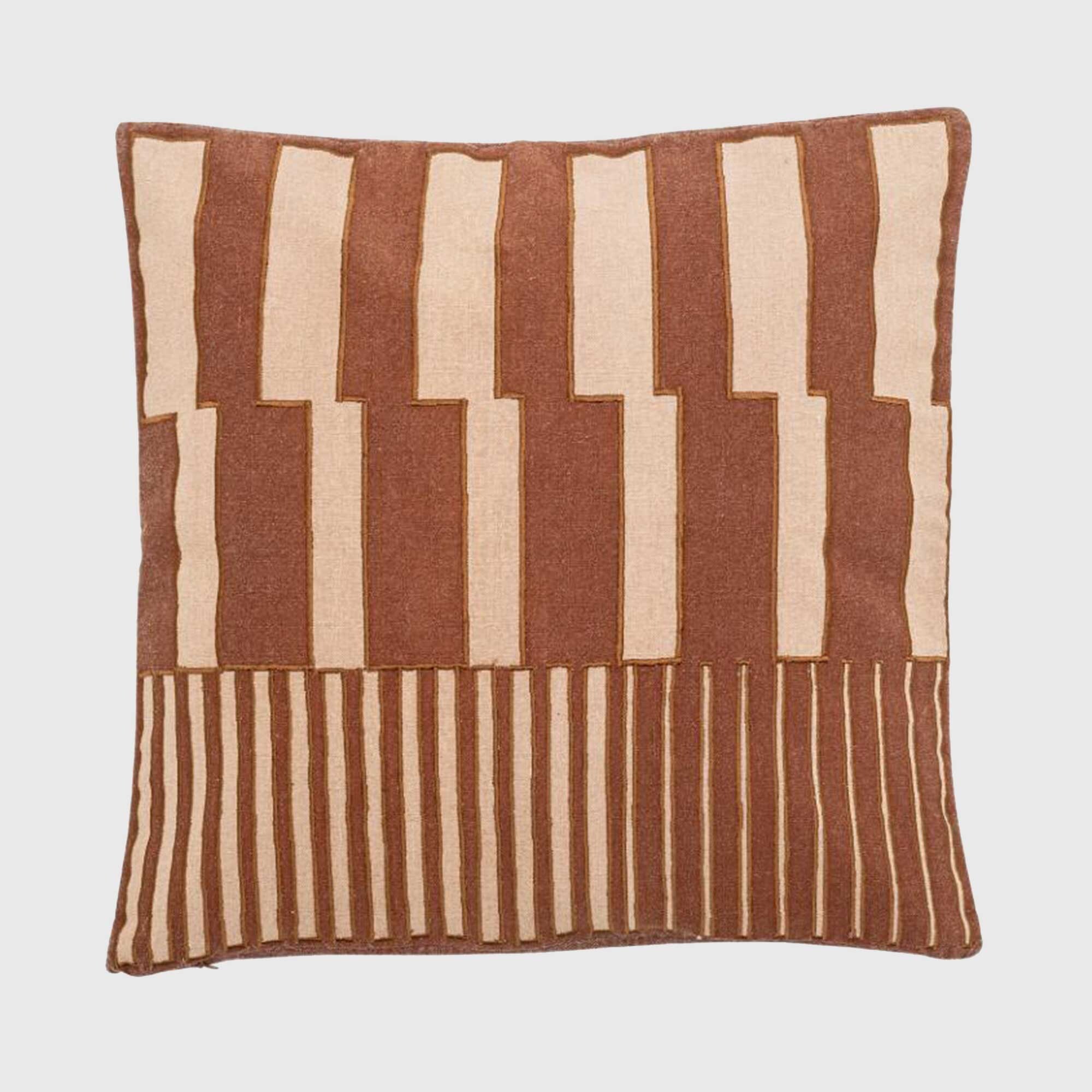 GEOMETRIC COLUMN CUSHION, Square, Brown Cotton | Barker & Stonehouse