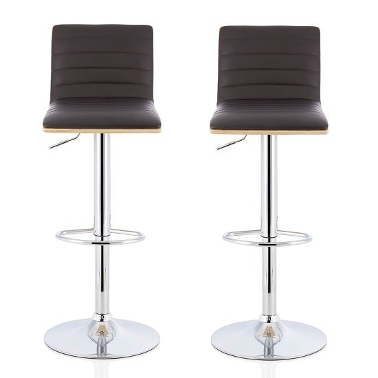 Morsun Bar Stools In Oak And Brown PU In A Pair