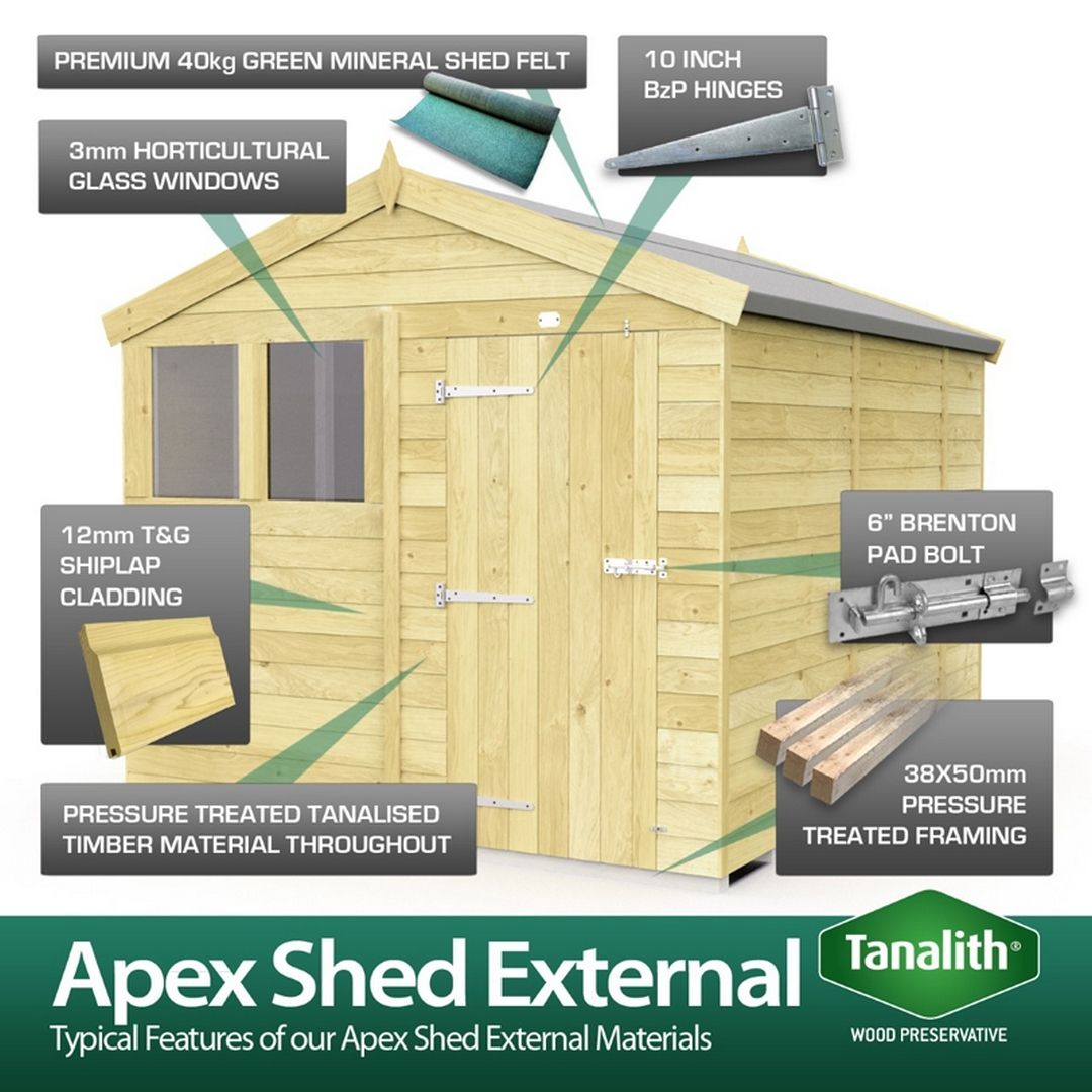 Buttercup Farm 4 x 15 Feet Apex Security Shed - Single Door - L454 x W118 x H217 cm in Brown 3