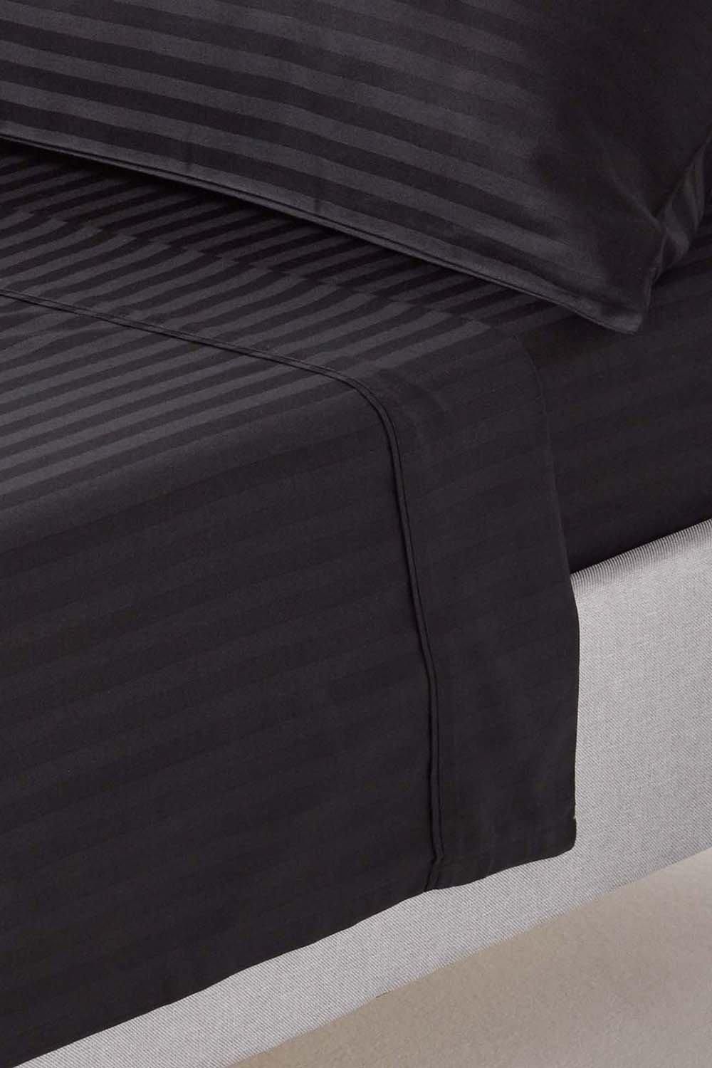 Homescapes Egyptian Cotton Satin Stripe Flat Sheet 330 Thread Count in Black