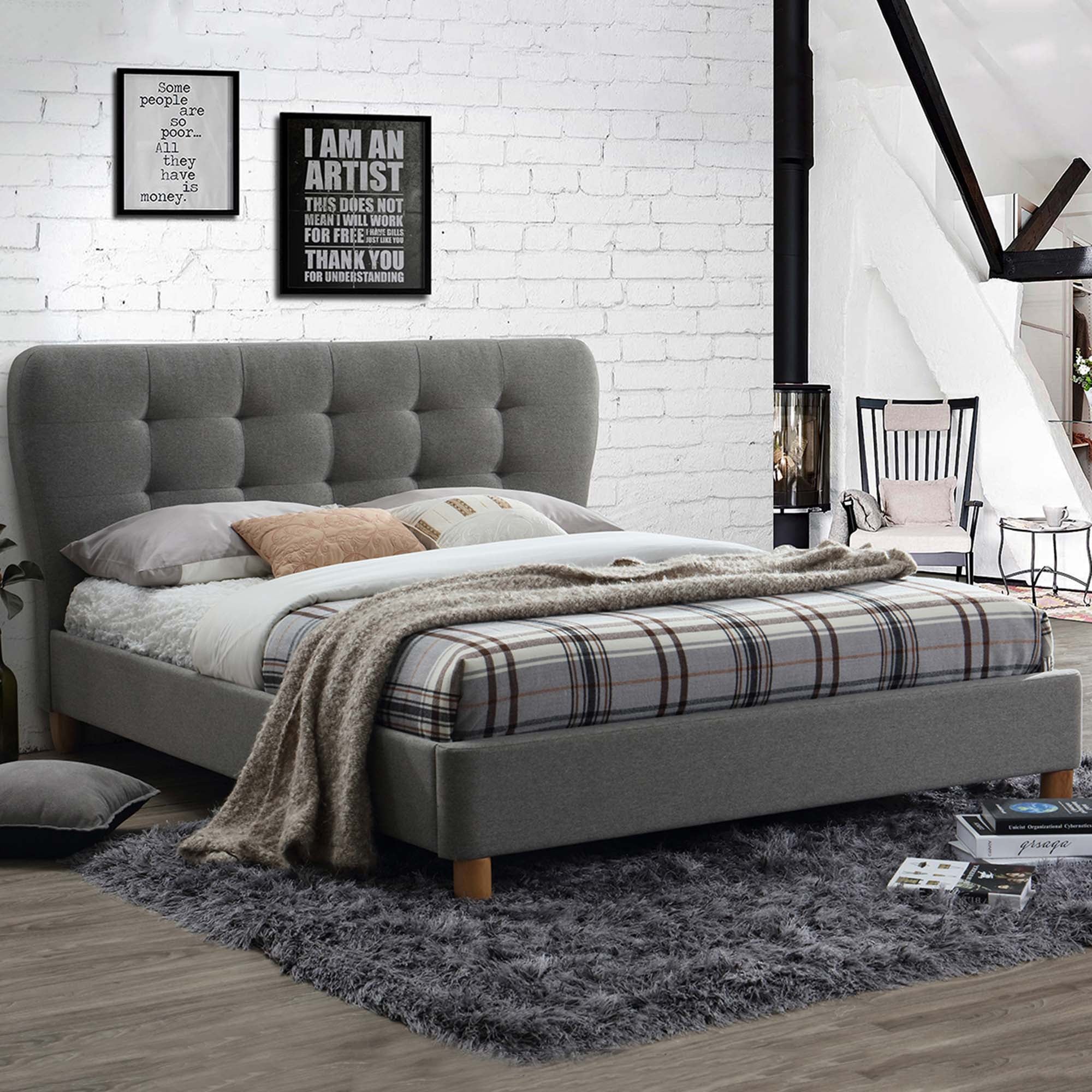 Stockholm Fabric Bed Frame Grey