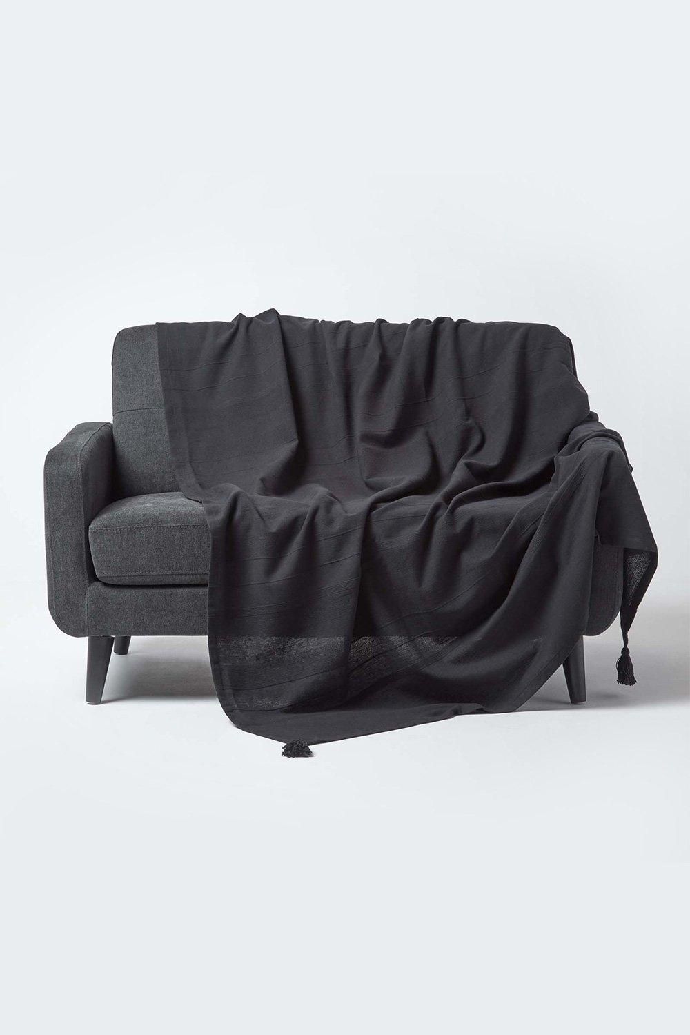 Homescapes Cotton Rajput Ribbed Throw in Black