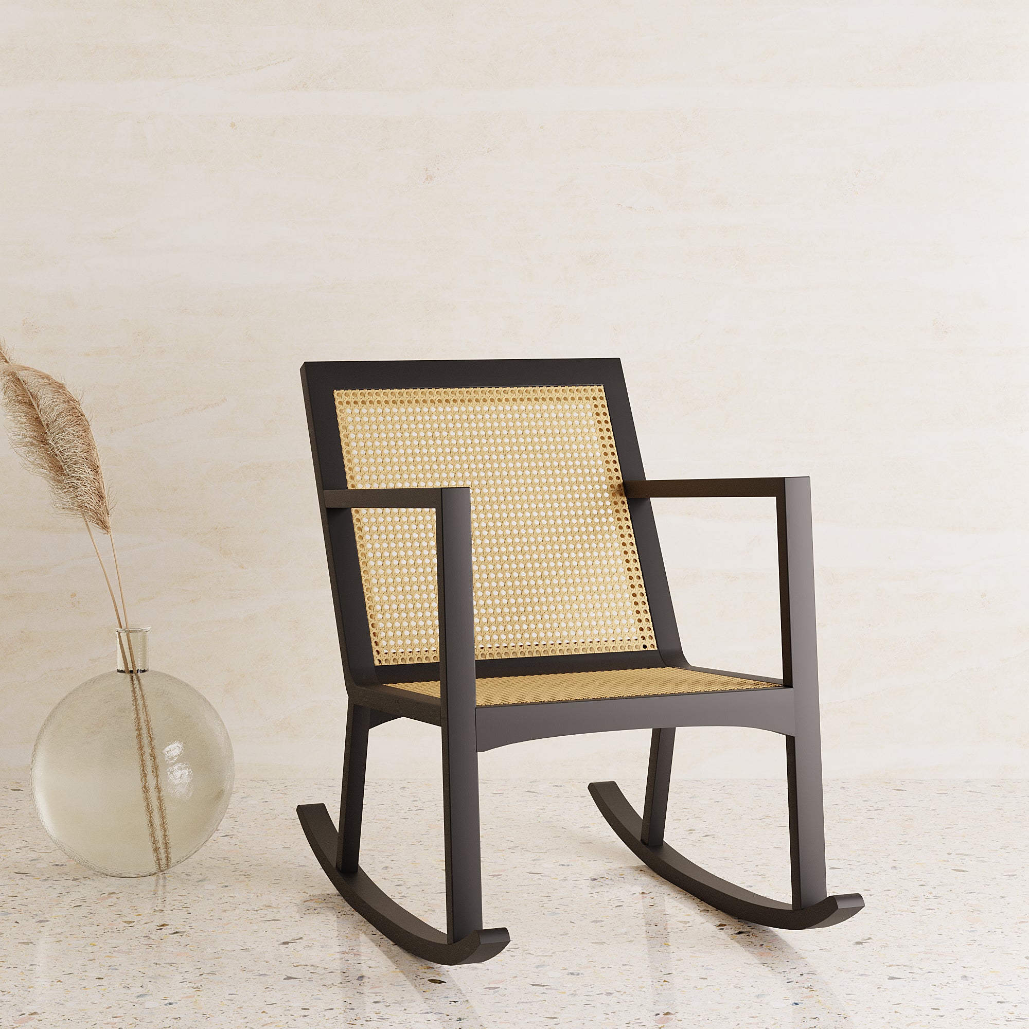 Miki Cane Rocking Chair Black