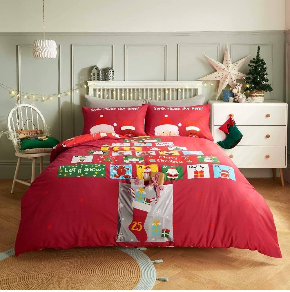 Smart Living Red Advent Calendar Reversible Polycotton Duvet Cover & Pillowcase Set