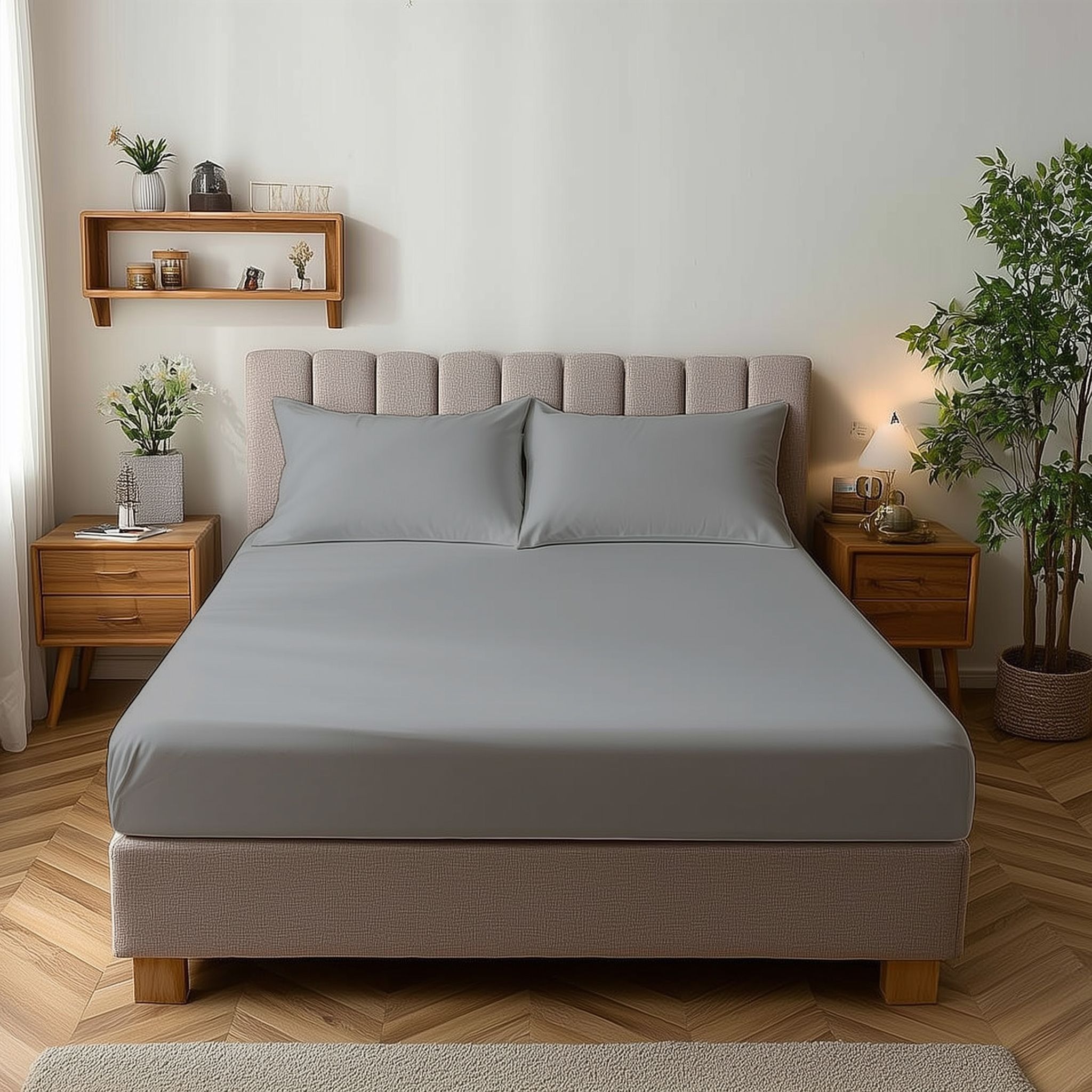 Snug City Microfibre Soft Touch Fitted Sheet 25cm Skirt Plain Dyed Bed Linen in Silver