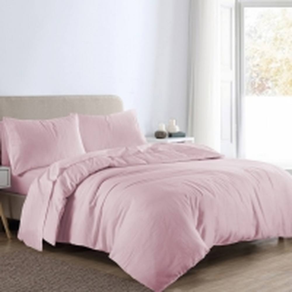 Homes-Linen Flannelette Plain Reversible Duvet Cover Set with Pillowcases in Pink